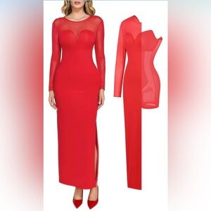 Popilush Long Sleeve Maxi Dress for Women Mesh Shapewear